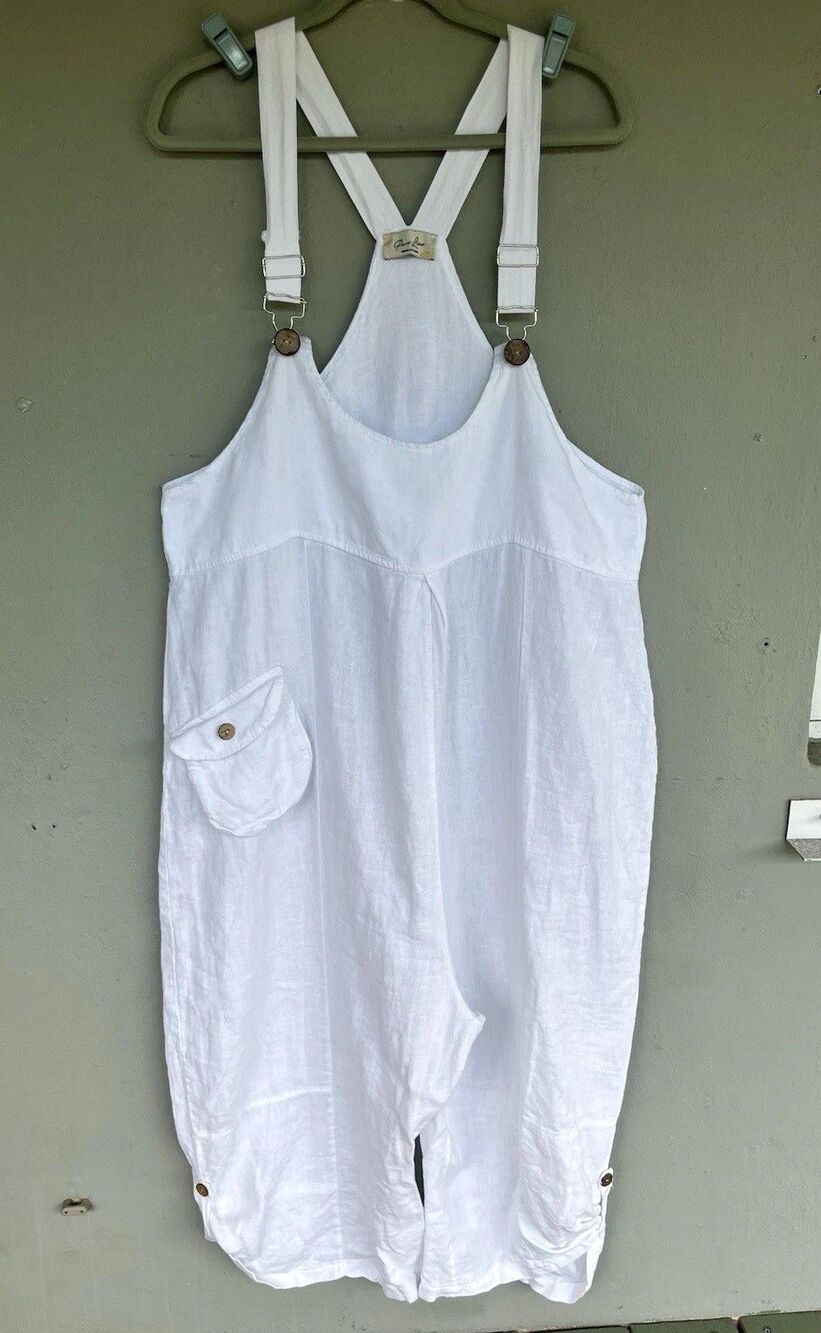 Puro Lino Linen Jumpsuit Womens OS White Harem Romper Made Italy Lagenlook